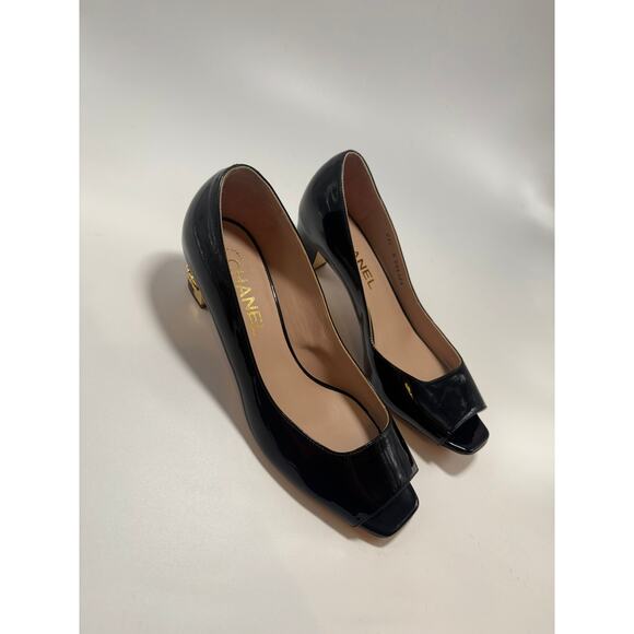 Chanel Patent Leather Peep Toe Two Tone Heels - Picture 1 of 10